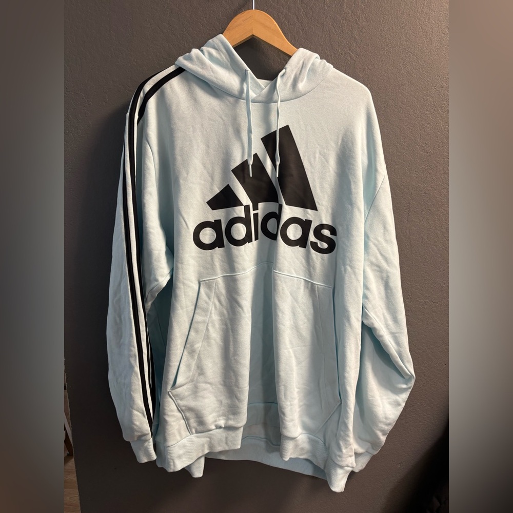 adidas Light Blue Hoodie with Black Trefoil Logo
